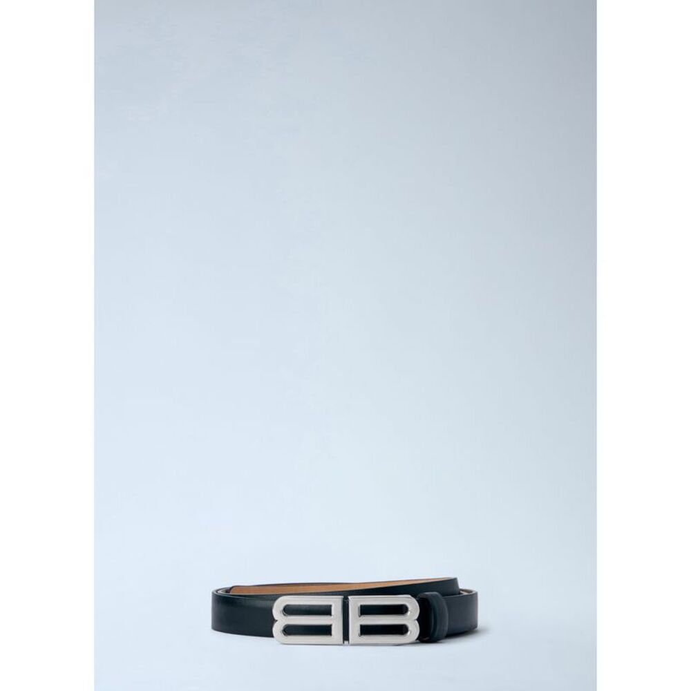 Balenciaga Men Metal Logo Buckle Leather Belt